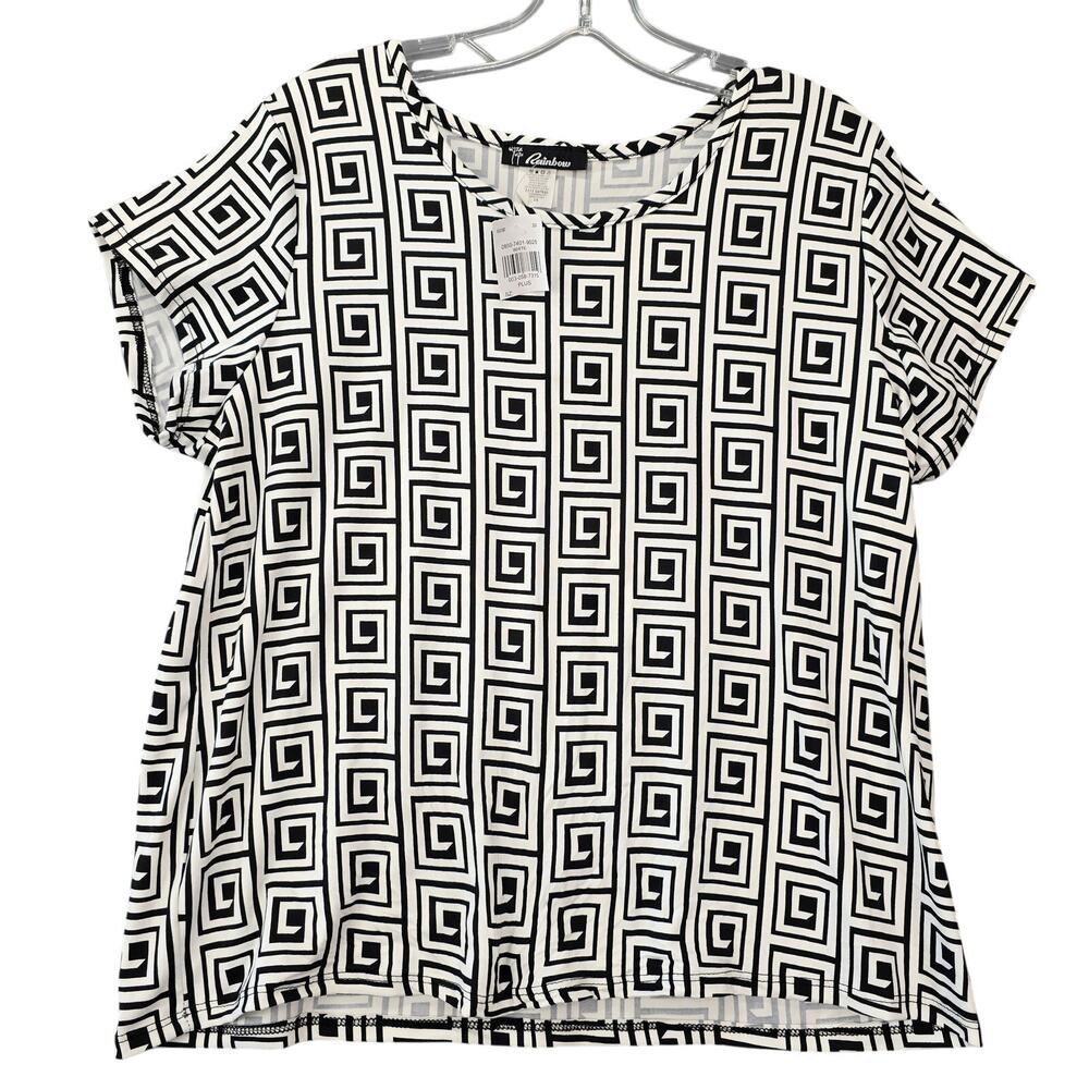 Rainbow White Black Shirt NEW Stretch Short Sleeves Scoop Neck Women Plus 1X Top